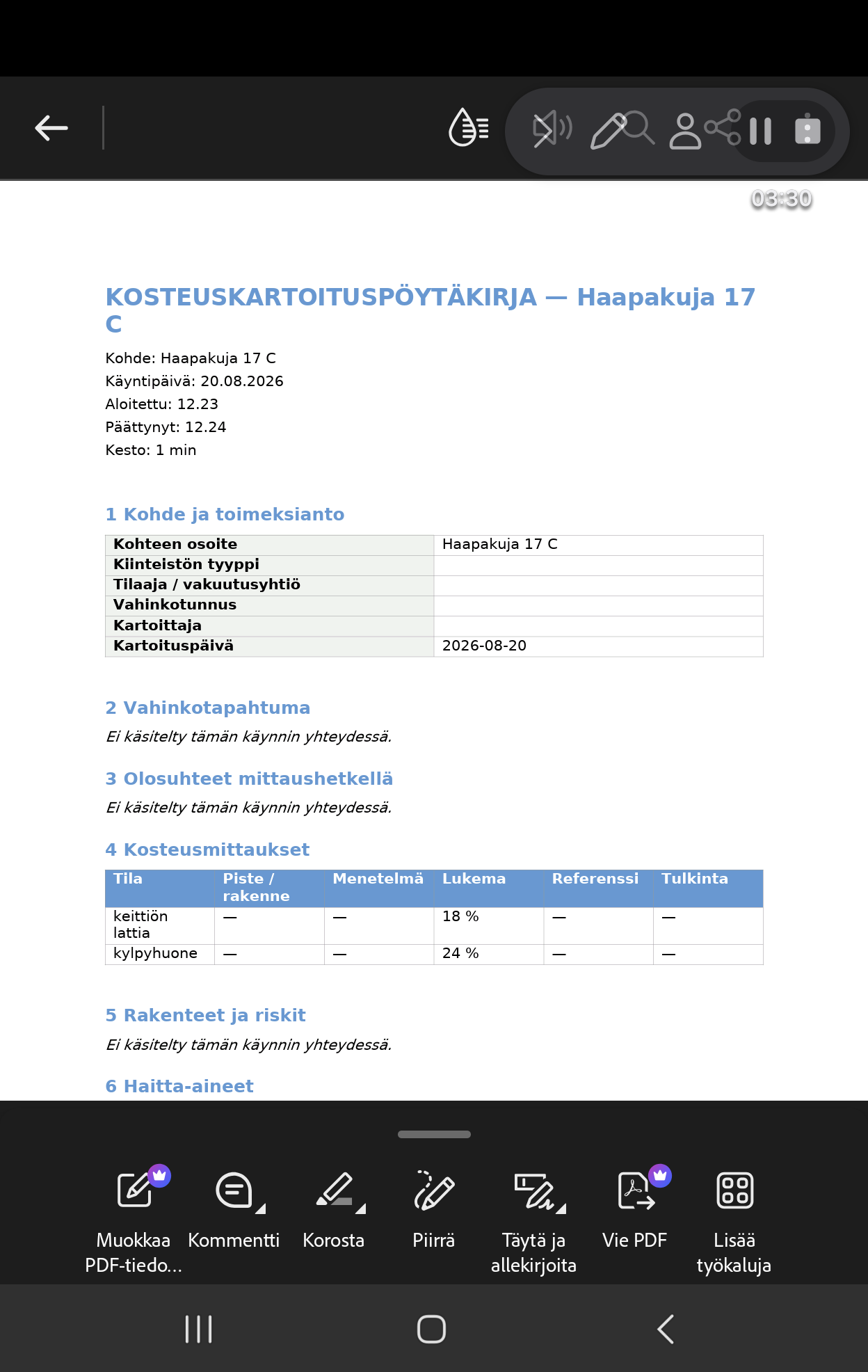 Mukautetun raportin valmis PDF