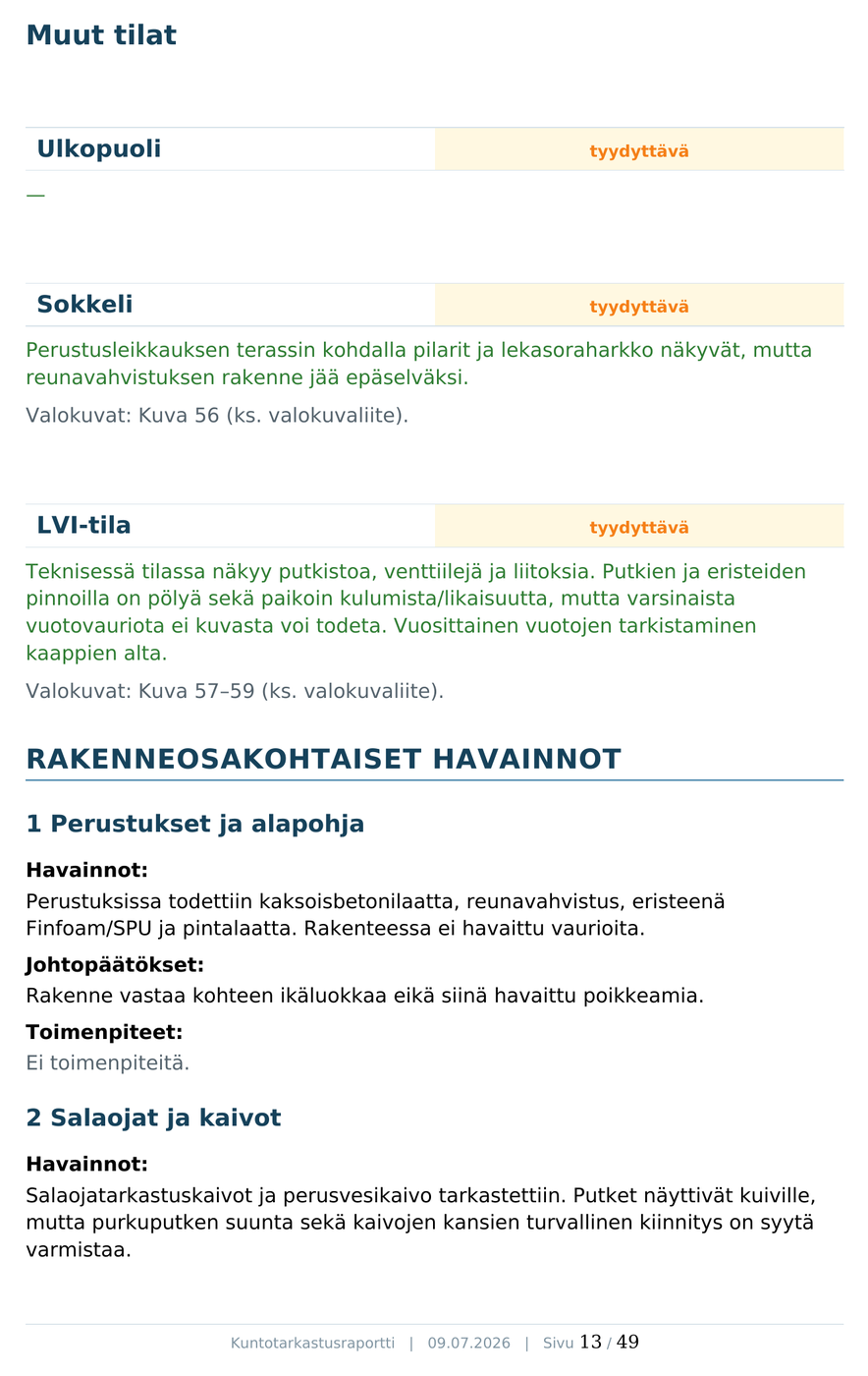 Ote oikeasta, anonymisoidusta kuntotarkastusraportista
